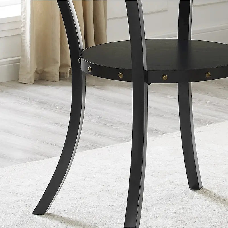 Round Counter Height Dining Table with Nailhead Detail and Open Shelf 48 Inch