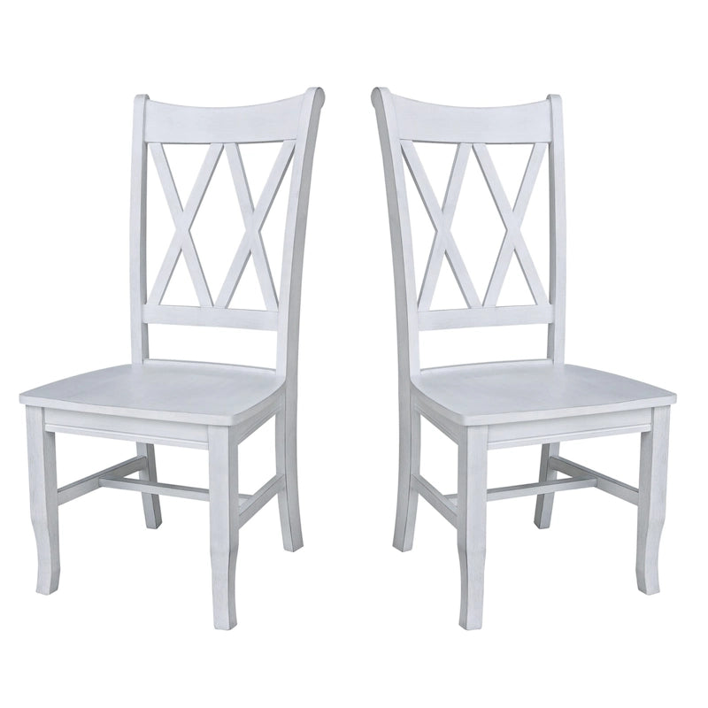 Double X-Back Solid Parawood Dining Chairs Set of 2 Multiple Finishes