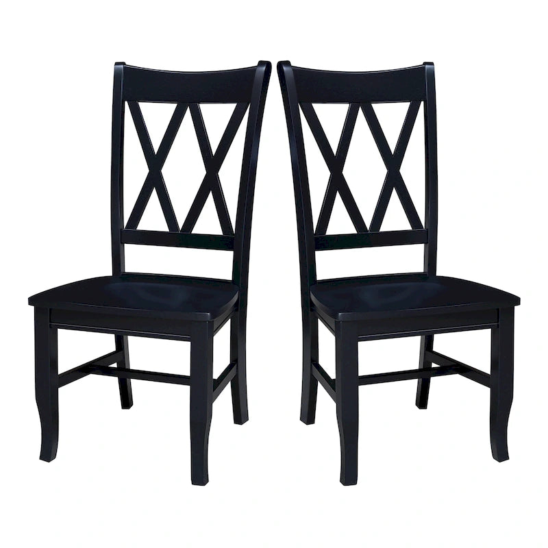 Double X-Back Solid Parawood Dining Chairs Set of 2 Multiple Finishes