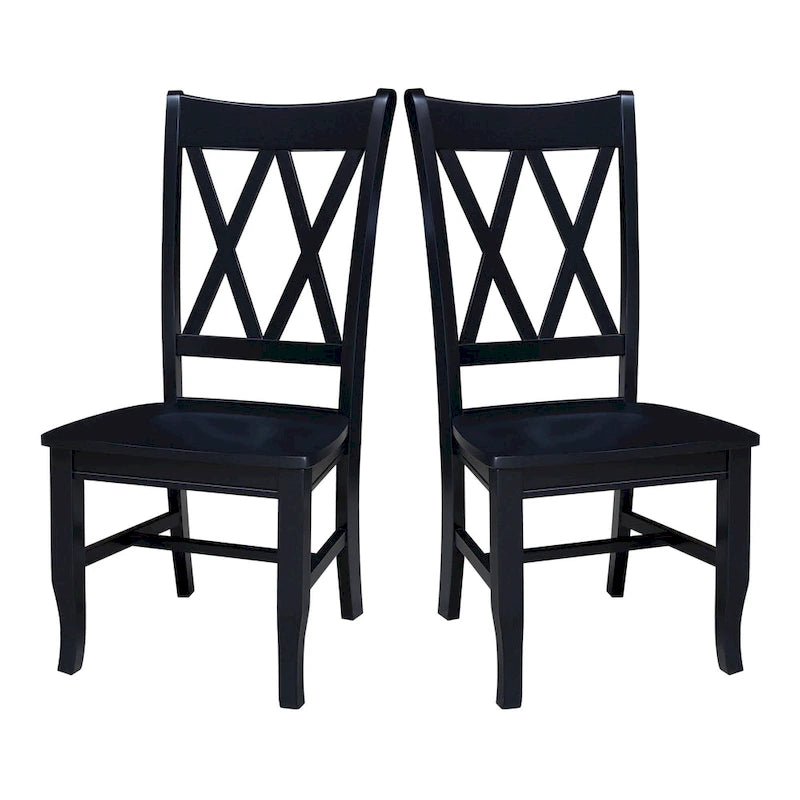 Double X-Back Solid Parawood Dining Chairs Set of 2 Multiple Finishes