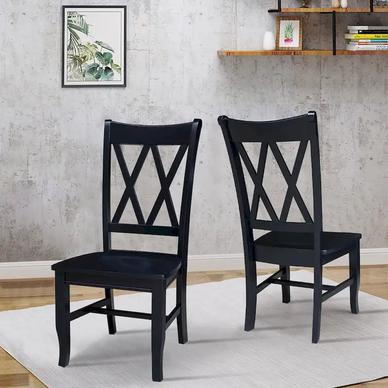Double X-Back Solid Parawood Dining Chairs Set of 2 Multiple Finishes
