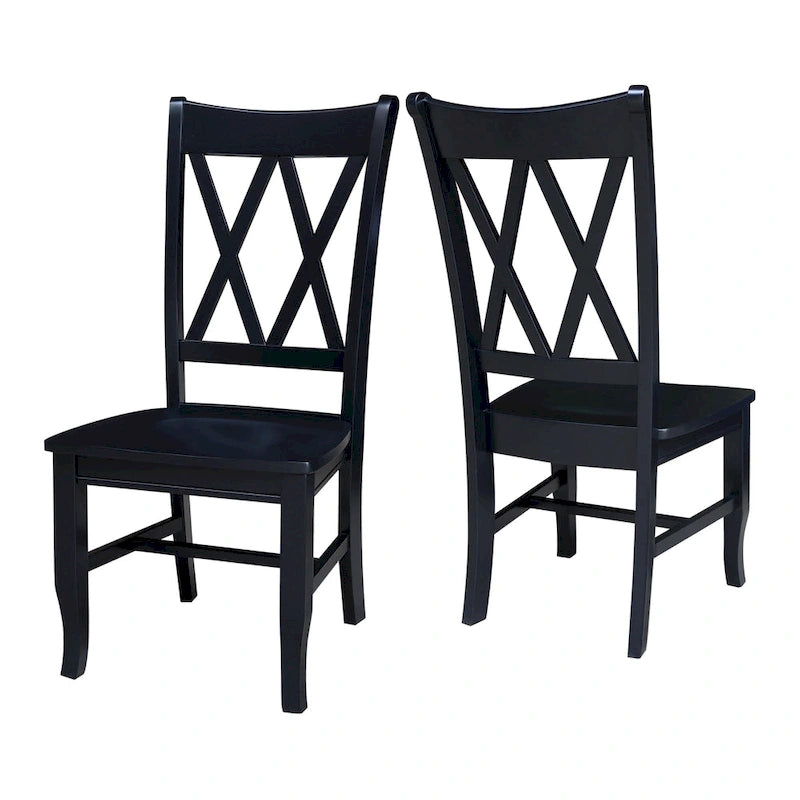 Double X-Back Solid Parawood Dining Chairs Set of 2 Multiple Finishes
