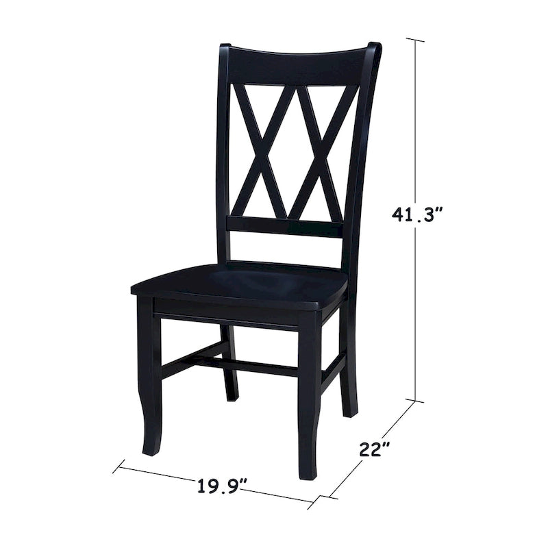 Double X-Back Solid Parawood Dining Chairs Set of 2 Multiple Finishes