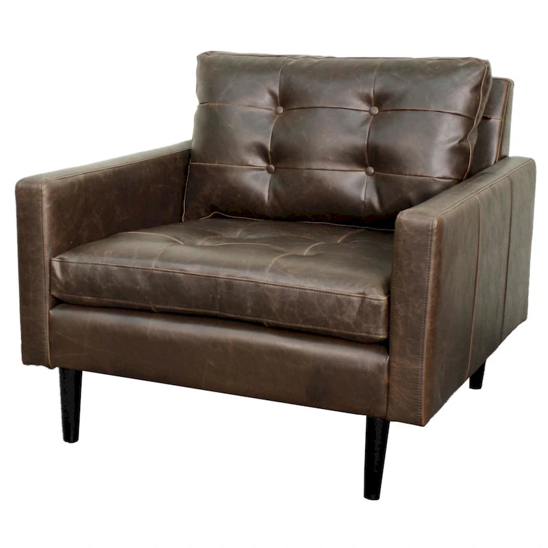 Mid-Century Tufted Bonded Leather Arm Chair