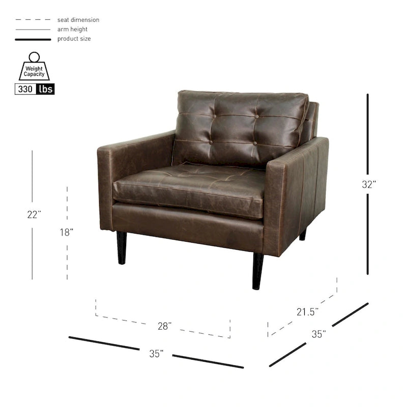 Mid-Century Tufted Bonded Leather Arm Chair