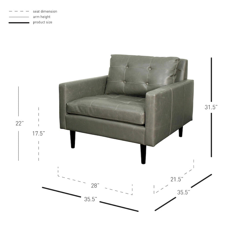 Mid-Century Tufted Bonded Leather Arm Chair