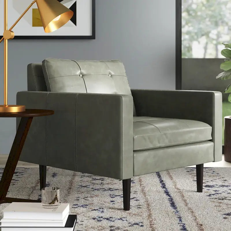 Mid-Century Tufted Bonded Leather Arm Chair