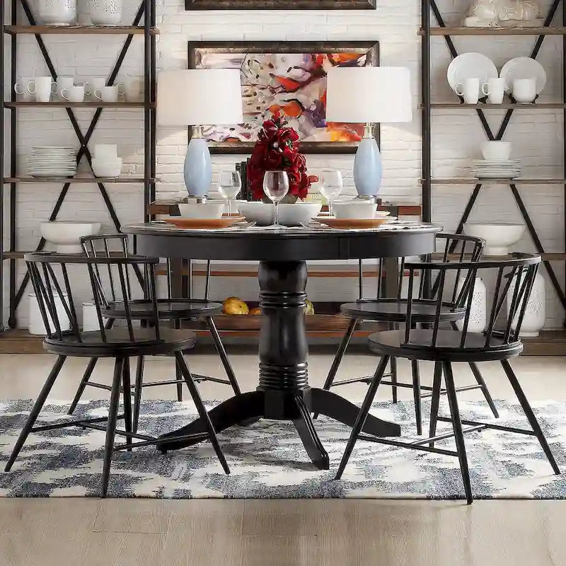 Round Pedestal Dining Table in Black Rubberwood 42 Inch