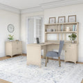 60 Inch L-Shaped Desk with Hutch and Lateral File Cabinet in Antique White
