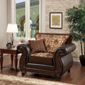 Traditional Faux Leather Padded Armchair with Carved Wood Frame