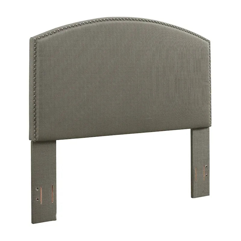 Curved Upholstered Full Queen Headboard in Grey Linen