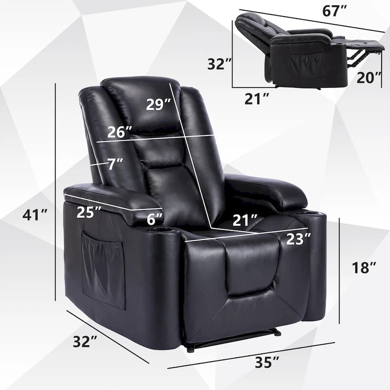 Power Recliner Chair with USB Ports and Cup Holders Faux Leather