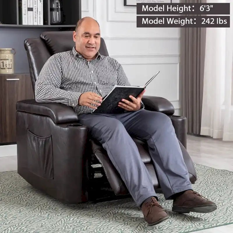 Power Recliner Chair with USB Ports and Cup Holders Faux Leather