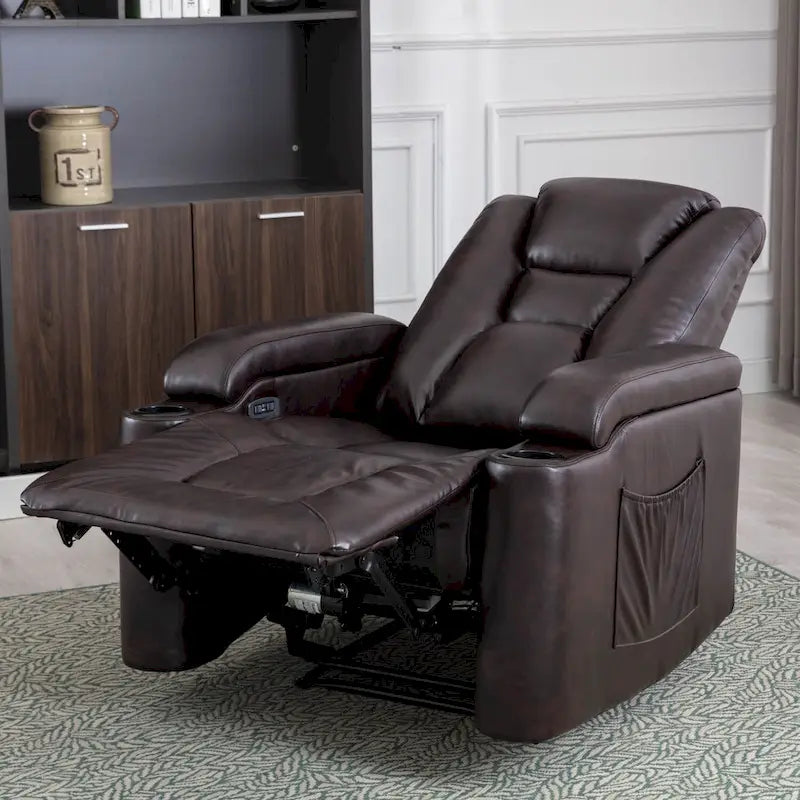 Power Recliner Chair with USB Ports and Cup Holders Faux Leather