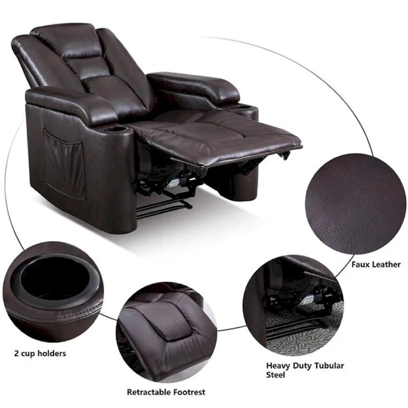 Power Recliner Chair with USB Ports and Cup Holders Faux Leather