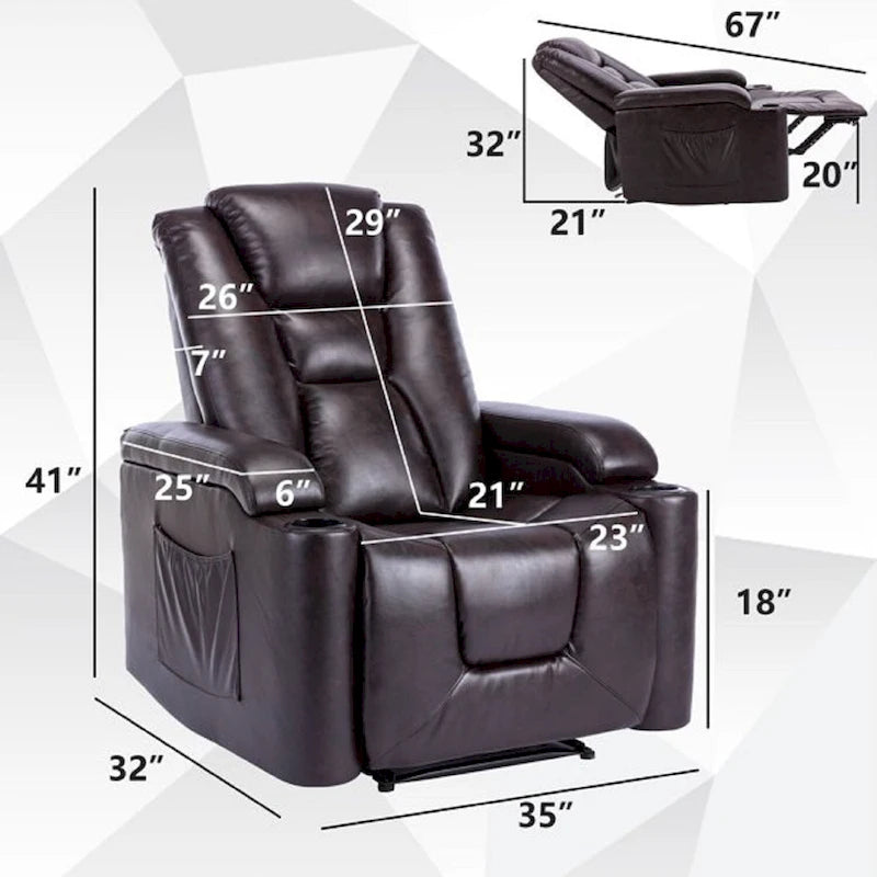 Power Recliner Chair with USB Ports and Cup Holders Faux Leather