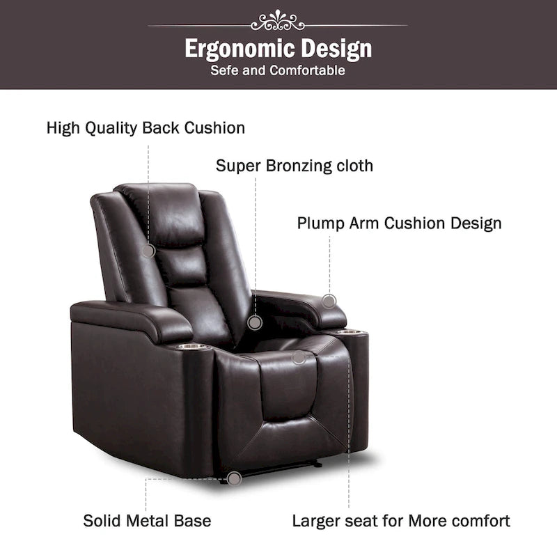 Power Recliner Chair with USB Ports and Cup Holders Faux Leather