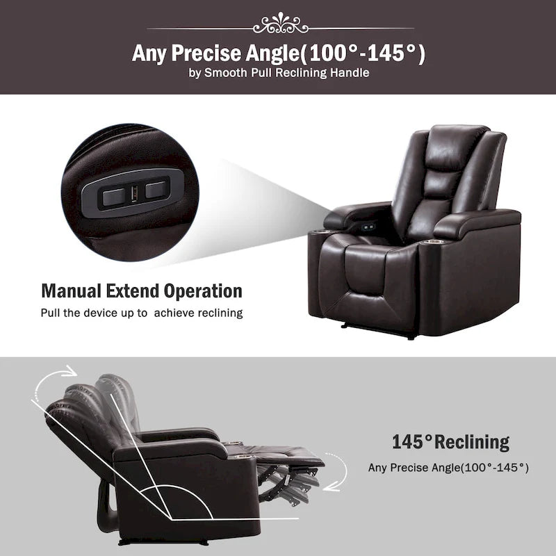 Power Recliner Chair with USB Ports and Cup Holders Faux Leather
