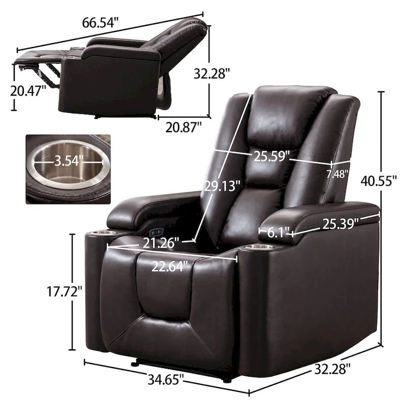 Power Recliner Chair with USB Ports and Cup Holders Faux Leather
