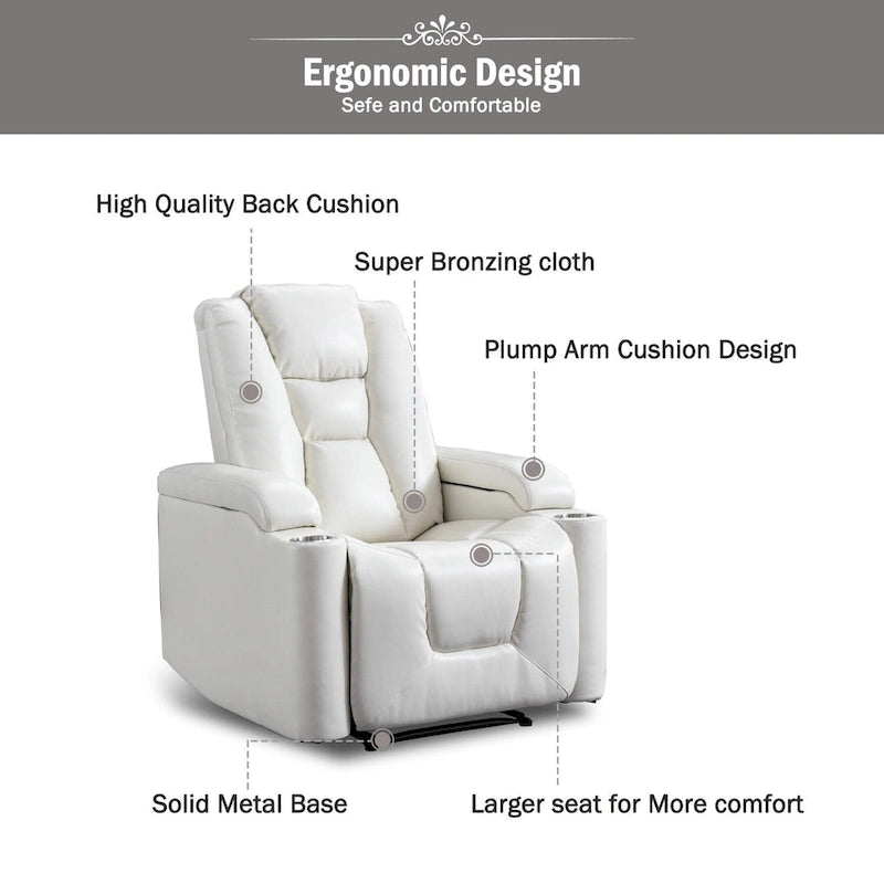 Power Recliner Chair with USB Ports and Cup Holders Faux Leather