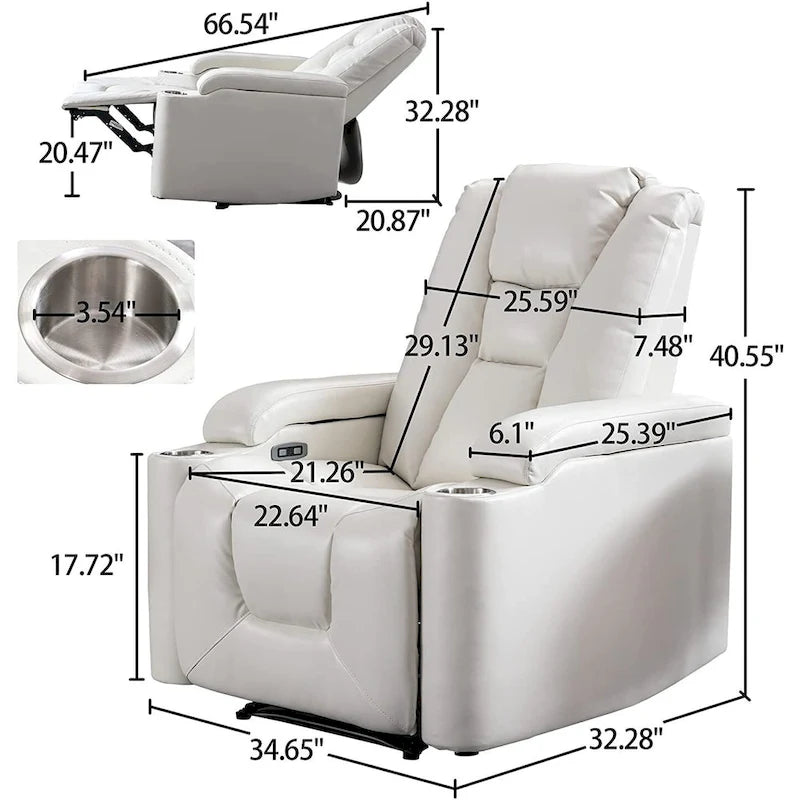 Power Recliner Chair with USB Ports and Cup Holders Faux Leather