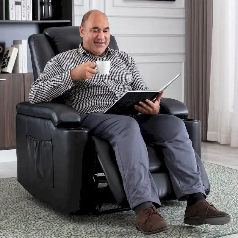 Power Recliner Chair with USB Ports and Cup Holders Faux Leather