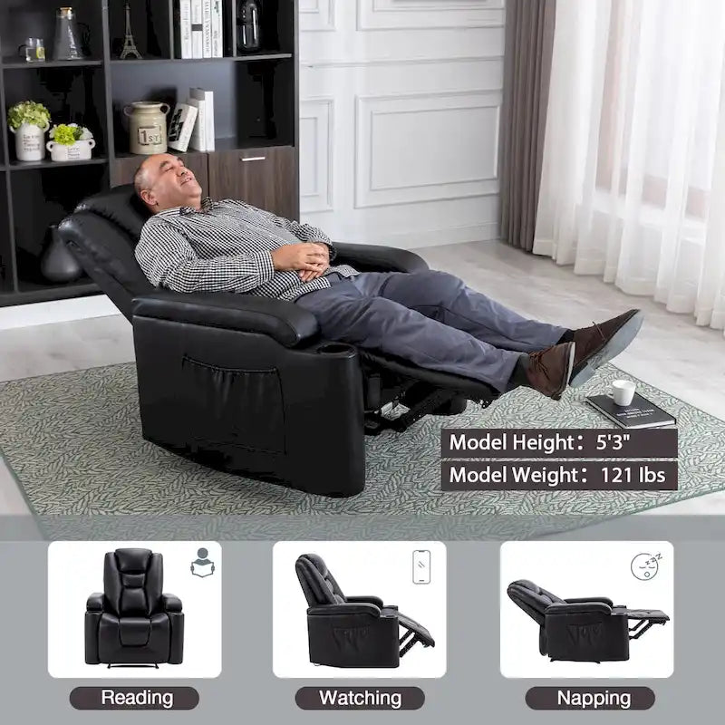 Power Recliner Chair with USB Ports and Cup Holders Faux Leather