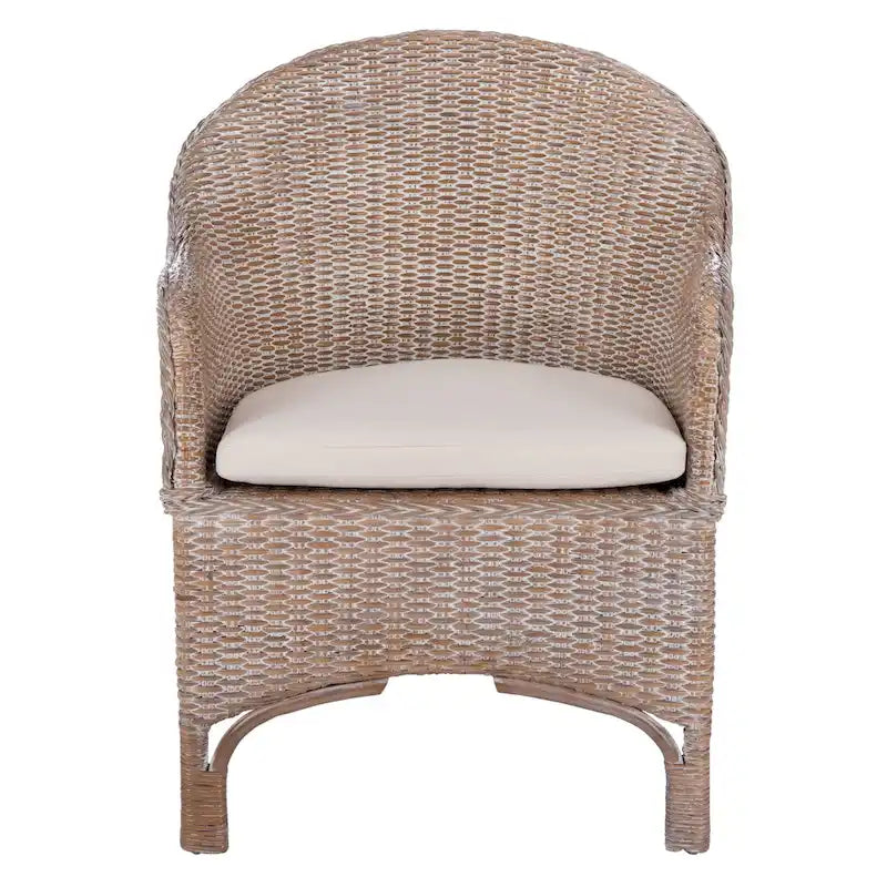Grey Rattan Accent Chair with White Cushion