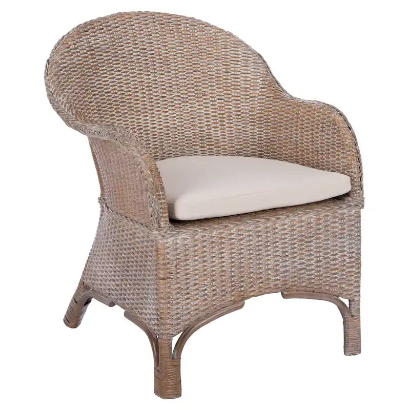 Grey Rattan Accent Chair with White Cushion
