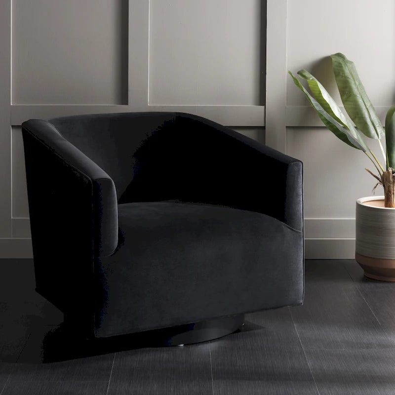 Velvet Swivel Accent Chair with Black Swivel Base