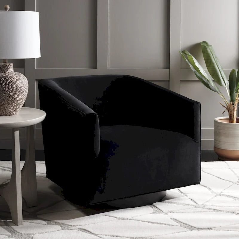 Velvet Swivel Accent Chair with Black Swivel Base