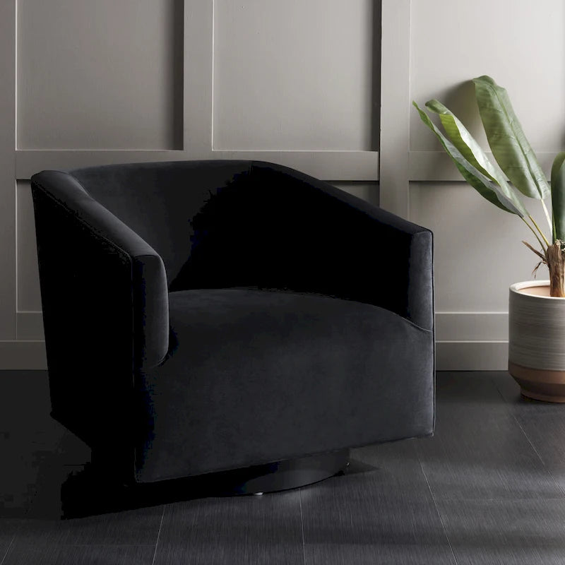 Velvet Swivel Accent Chair with Black Swivel Base