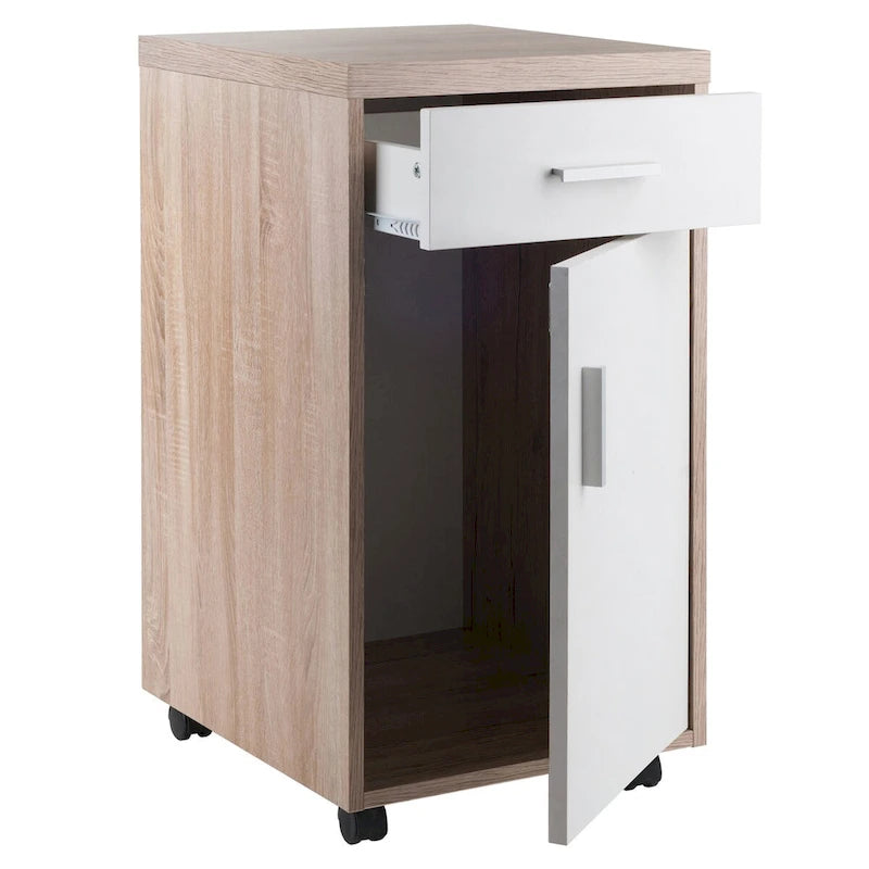 Mobile Storage Cabinet with 1 Drawer and Locking Casters in Linen White 15.75x18x29 Inch