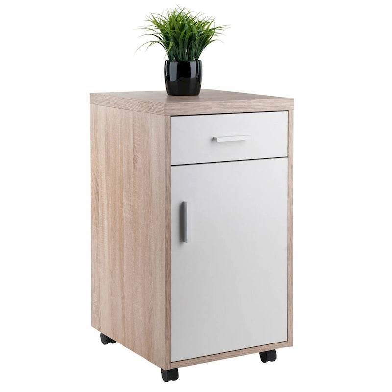 Mobile Storage Cabinet with 1 Drawer and Locking Casters in Linen White 15.75x18x29 Inch