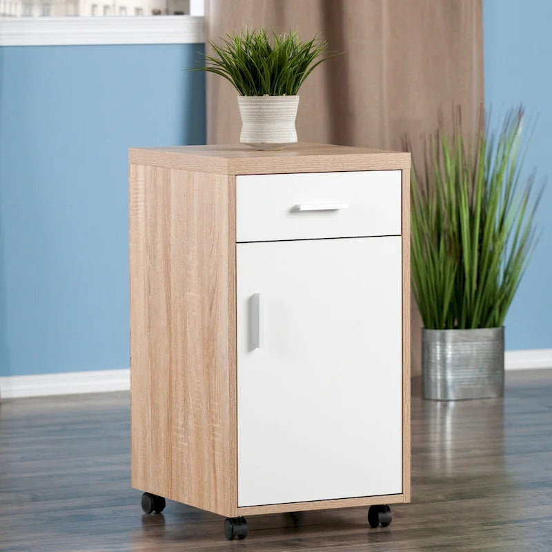 Mobile Storage Cabinet with 1 Drawer and Locking Casters in Linen White 15.75x18x29 Inch