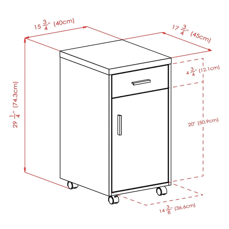 Mobile Storage Cabinet with 1 Drawer and Locking Casters in Linen White 15.75x18x29 Inch