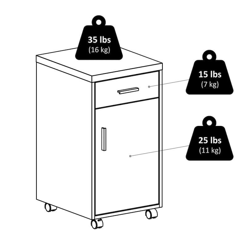 Mobile Storage Cabinet with 1 Drawer and Locking Casters in Linen White 15.75x18x29 Inch
