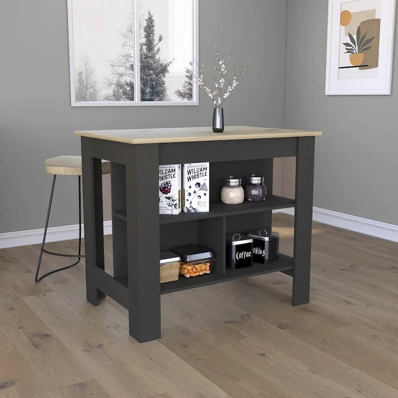 40.5 Inch Wood Kitchen Island with 3 Storage Shelves and Dining Table Top