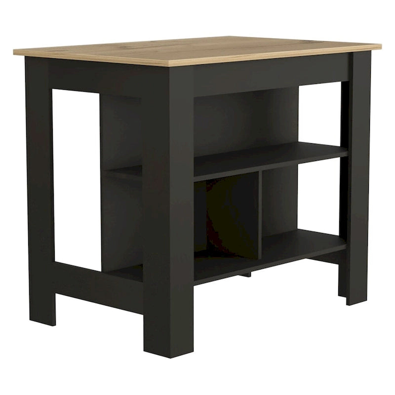 40.5 Inch Wood Kitchen Island with 3 Storage Shelves and Dining Table Top