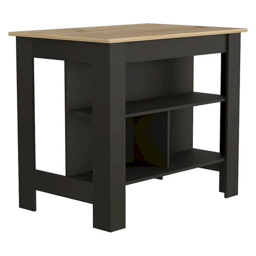 40.5 Inch Wood Kitchen Island with 3 Storage Shelves and Dining Table Top