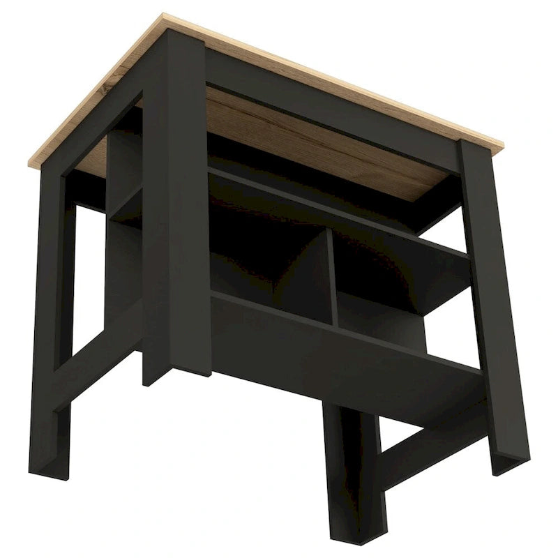 40.5 Inch Wood Kitchen Island with 3 Storage Shelves and Dining Table Top
