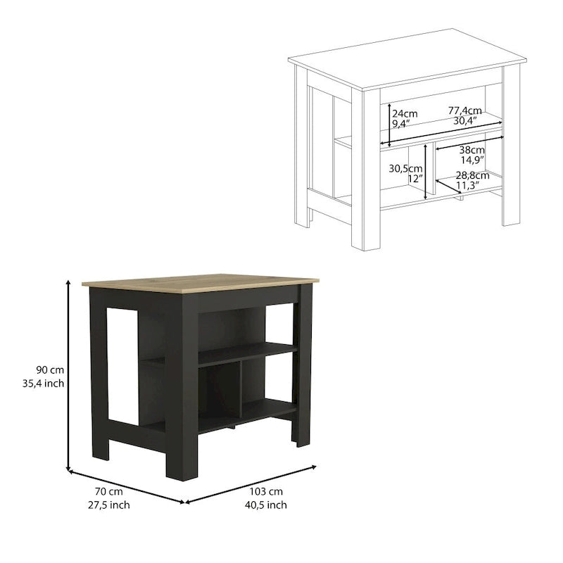 40.5 Inch Wood Kitchen Island with 3 Storage Shelves and Dining Table Top