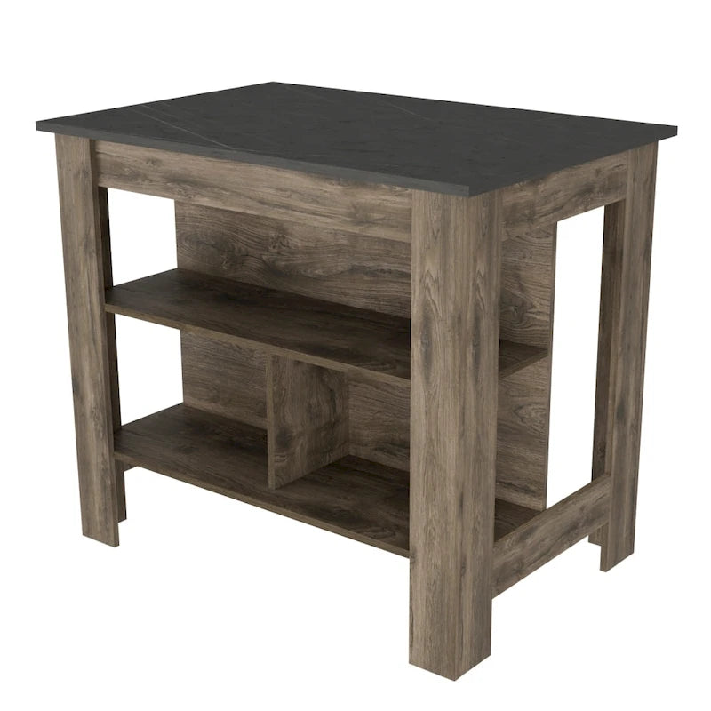 40.5 Inch Wood Kitchen Island with 3 Storage Shelves and Dining Table Top