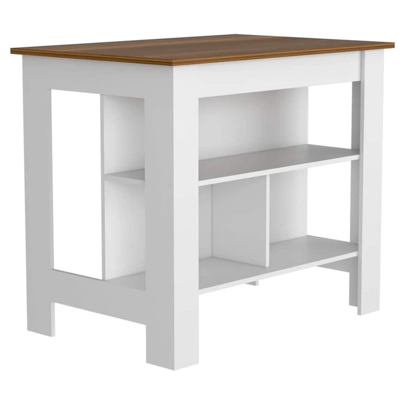 40.5 Inch Wood Kitchen Island with 3 Storage Shelves and Dining Table Top