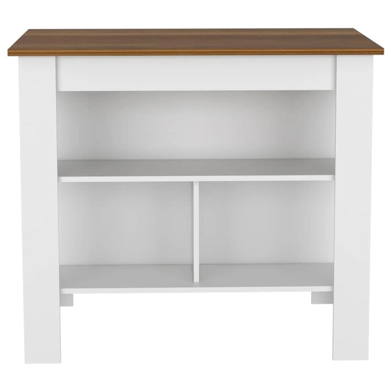 40.5 Inch Wood Kitchen Island with 3 Storage Shelves and Dining Table Top