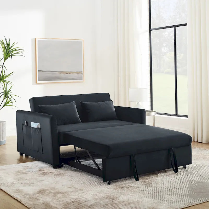 3-in-1 Convertible Velvet Sofa Bed with Pullout Trundle and Adjustable Backrest 54 Inch