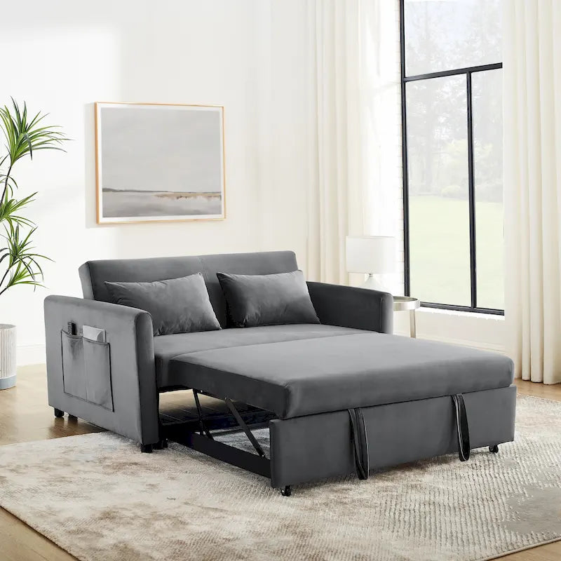 3-in-1 Convertible Velvet Sofa Bed with Pullout Trundle and Adjustable Backrest 54 Inch