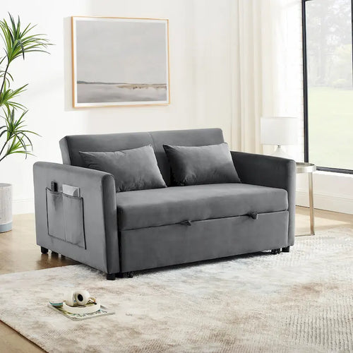 3-in-1 Convertible Velvet Sofa Bed with Pullout Trundle and Adjustable Backrest 54 Inch