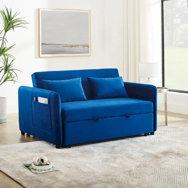 3-in-1 Convertible Velvet Sofa Bed with Pullout Trundle and Adjustable Backrest 54 Inch