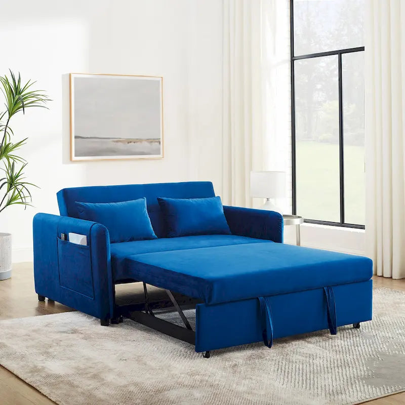 3-in-1 Convertible Velvet Sofa Bed with Pullout Trundle and Adjustable Backrest 54 Inch
